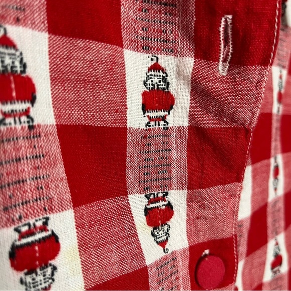Vintage 90s Plaid Gingham Santa Long Sleeve Shirt Red White Westbound Size M - Picture 7 of 10